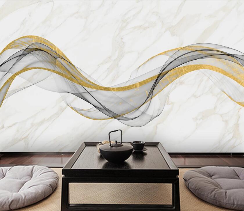 3D Gold Black Flowing Ribbon 1982 Wall Murals