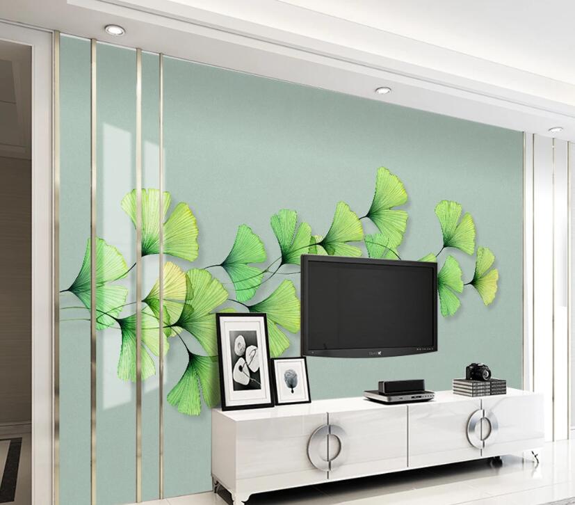 3D Green Ginkgo Leaves 1981 Wall Murals