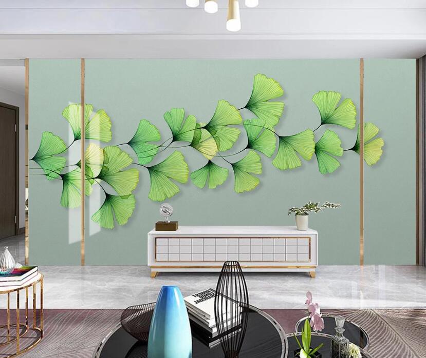 3D Green Ginkgo Leaves 1981 Wall Murals
