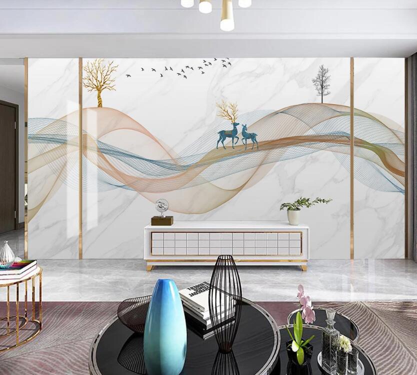 3D Two Blue Deer 1977 Wall Murals