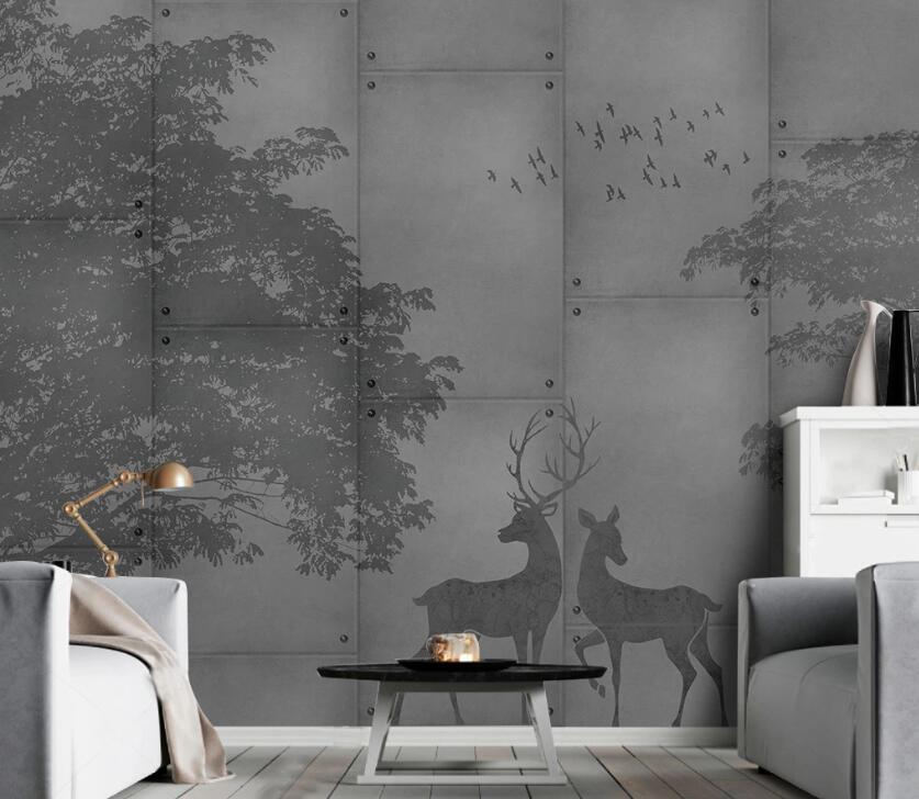 3D Grey Tree Shadow 1957 Wall Murals