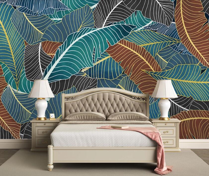 3D Rich Cascading Leaves 1947 Wall Murals