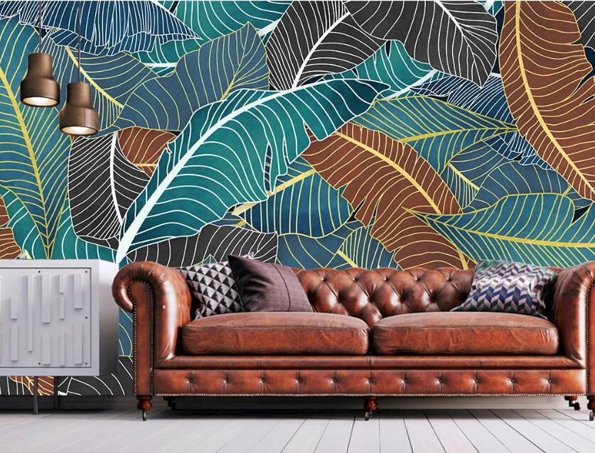 3D Rich Cascading Leaves 1947 Wall Murals