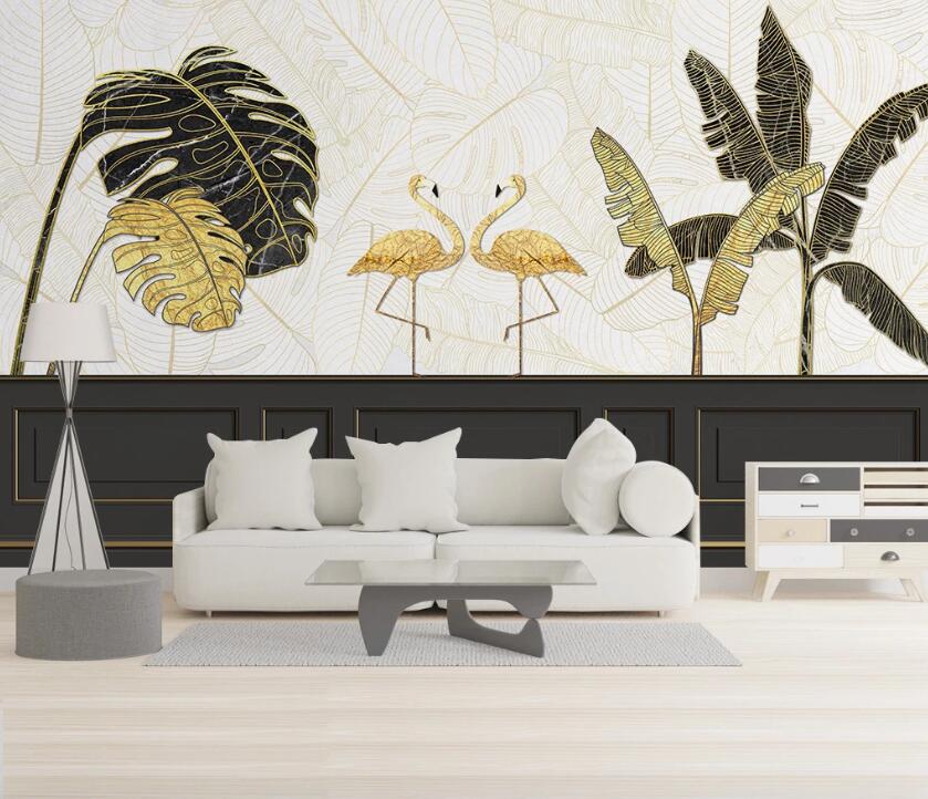 3D Golden Noble Flamingos 1946 Wall Murals