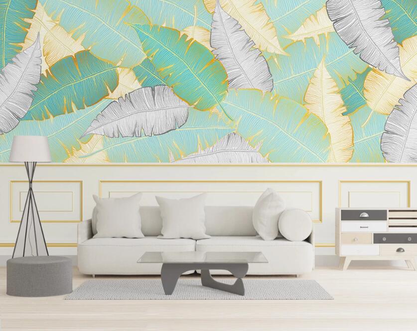 3D Four Colors Of Fresh Leaves 1945 Wall Murals