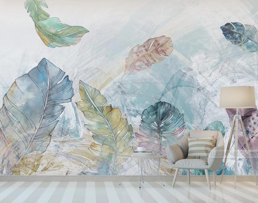 3D Light Color Oil Painting Leaves 1944 Wall Murals