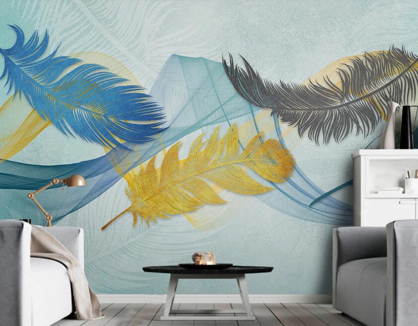 3D Intense Four-color Flowing Feathers 1934 Wall Murals