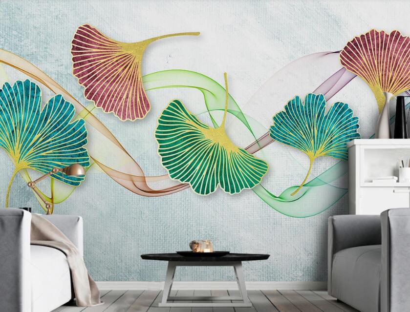 3D Three Color Fan-shaped Leaves 1931 Wall Murals