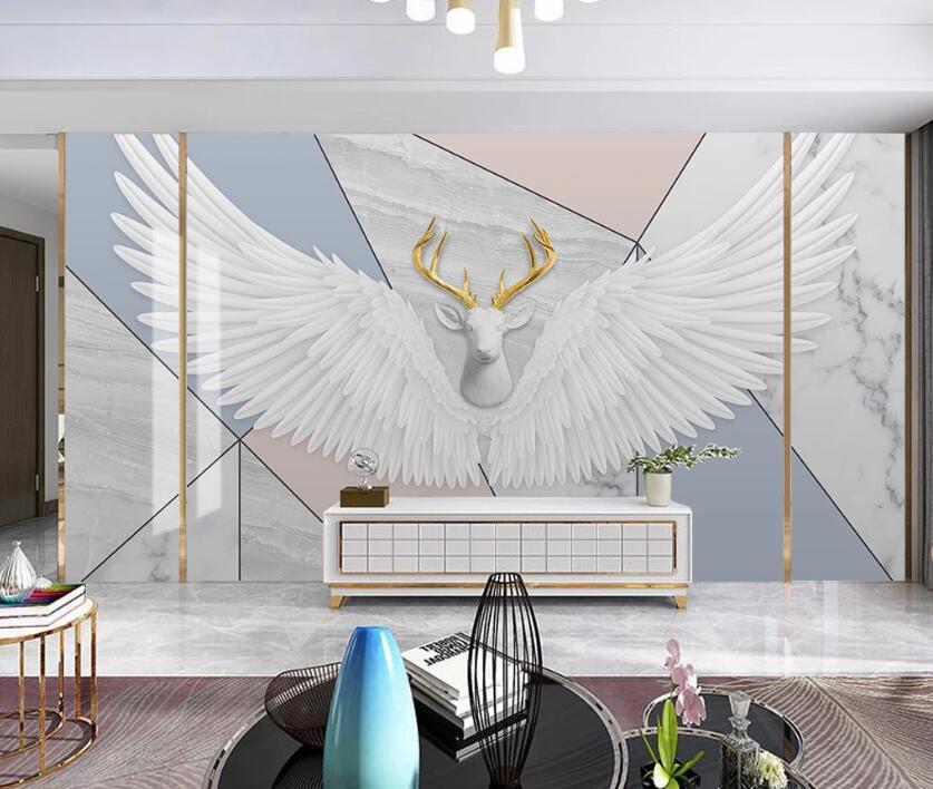 3D White Deer And Wings 1927 Wall Murals