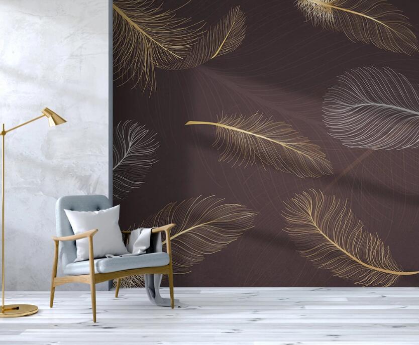 3D White And Yellow Feathers 1919 Wall Murals