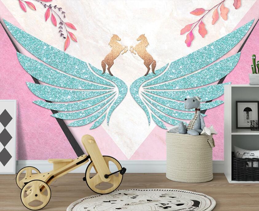 3D Blue Shiny Wings 1918 Wall Murals