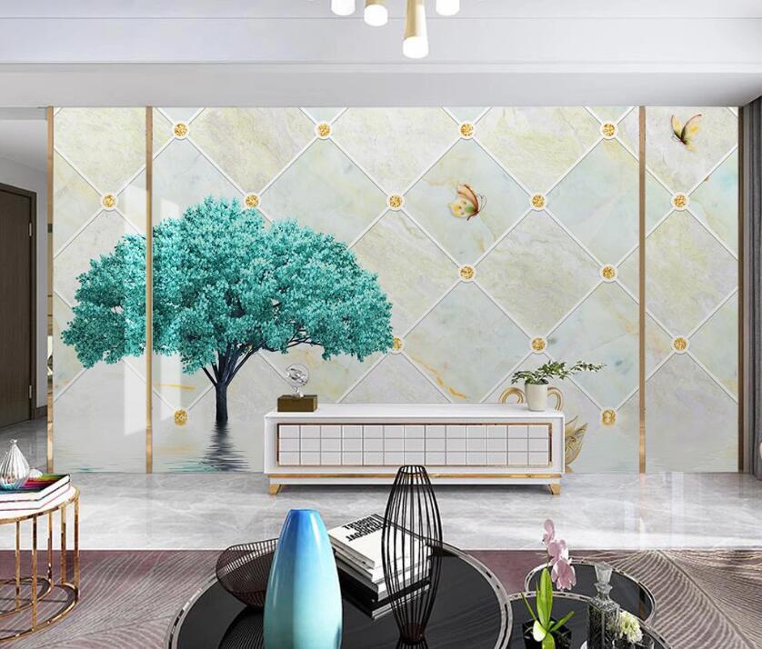 3D Tranquil Blue Tree 1917 Wall Murals