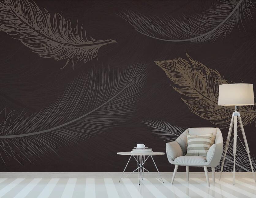 3D Light Golden Flowing Feathers 1914 Wall Murals