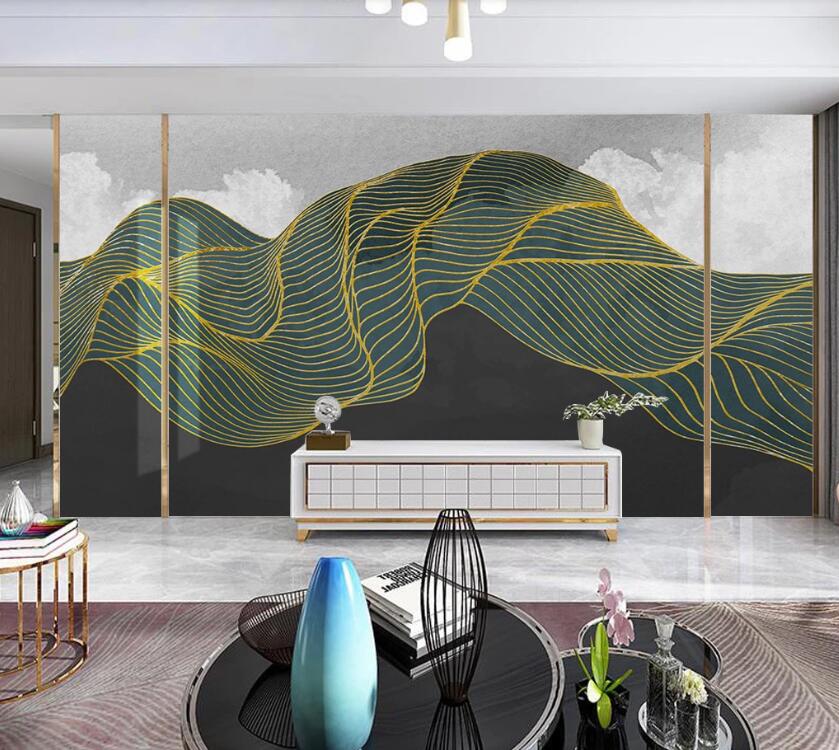 3D Mountain Shrouded In Golden Thread 1910 Wall Murals