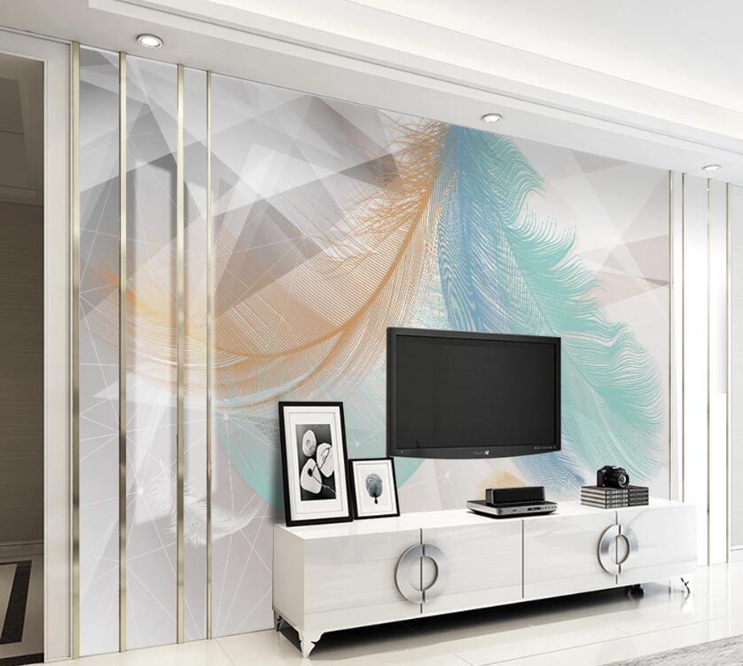 3D Three Color Feathers Handover 1909 Wall Murals
