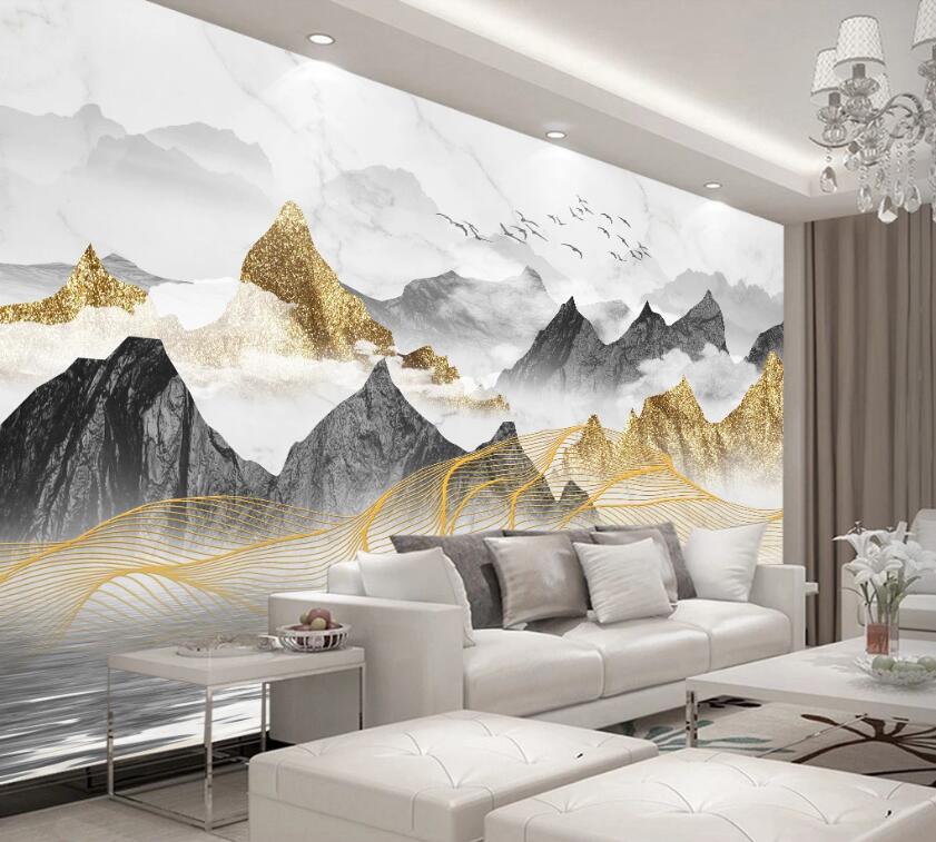 3D Golden Mountains And Black Mountains 1897 Wall Murals