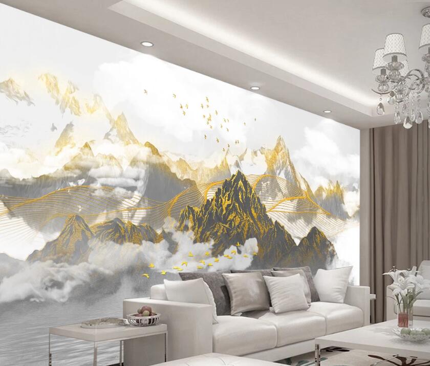 3D Golden Tangled Ink Mountains 1892 Wall Murals