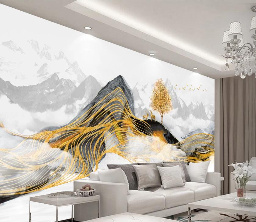 3D Golden Winding Mountains 1891 Wall Murals