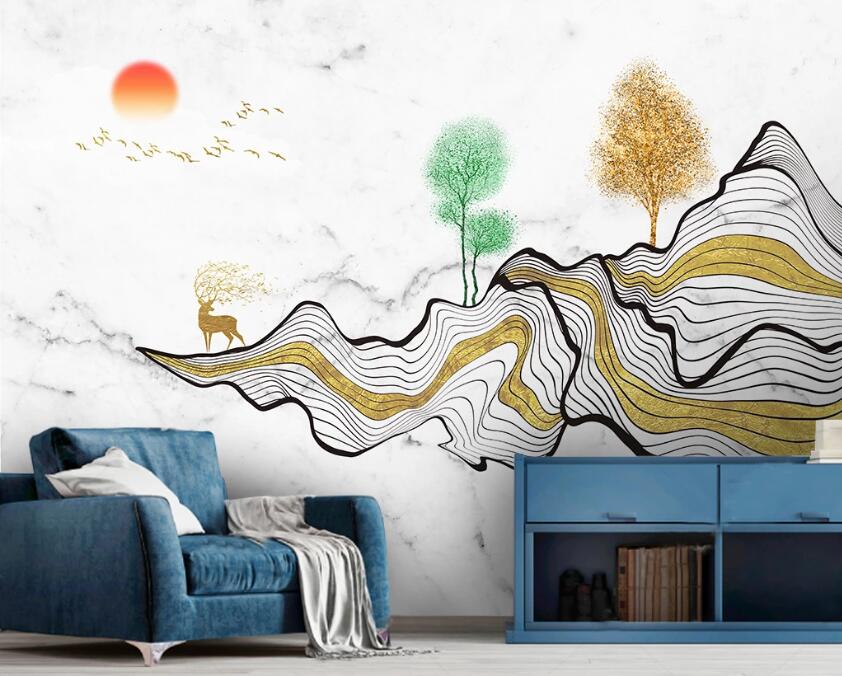 3D Line Outlines Creative Mountains 1887 Wall Murals