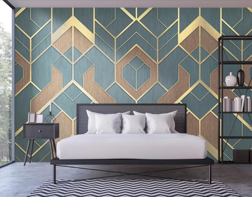 3D Three-color Geometric Composition 2304 Wall Murals