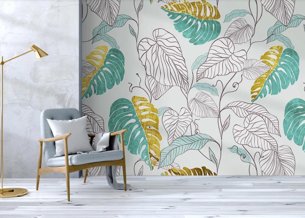 3D Three-color Stitching Leaves 2227 Wall Murals