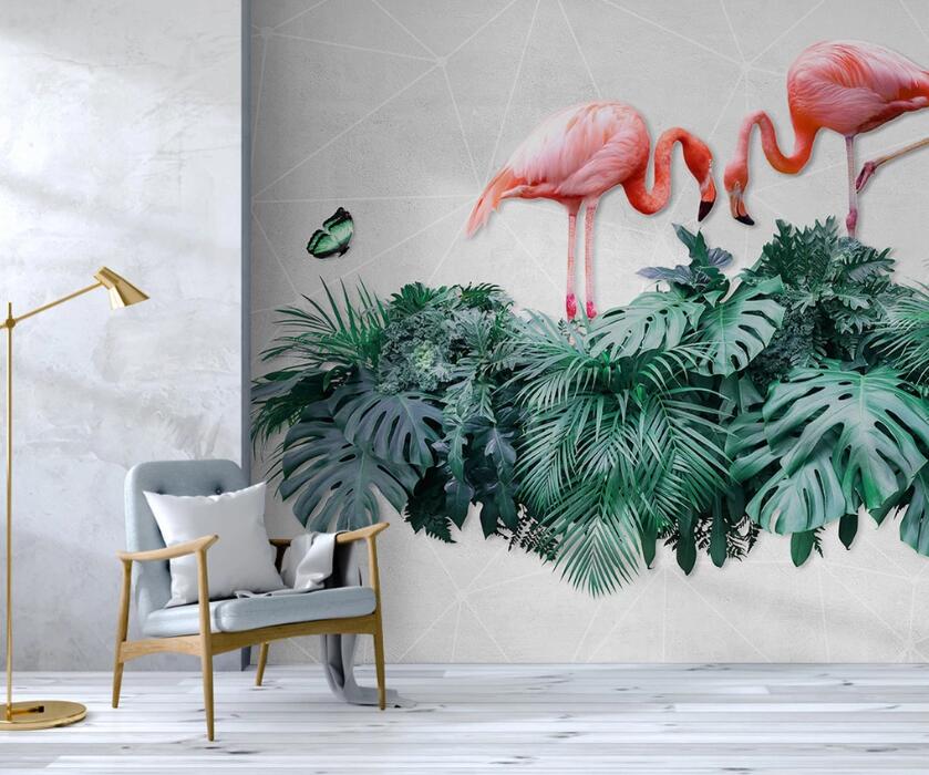 3D Pink Flamingo Worshipping 2212 Wall Murals