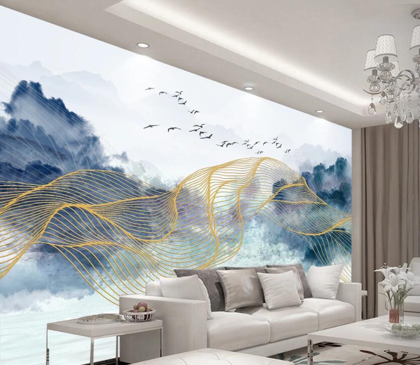 3D Blue Ink Mountains 2162 Wall Murals