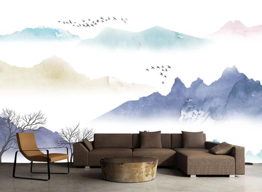3D Four-color Mountains In Thick Clouds 2097 Wall Murals