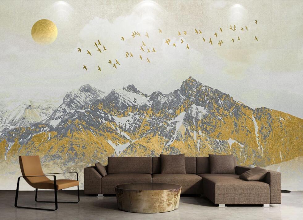 3D The Dazzling Golden Black Mountains 2088 Wall Murals