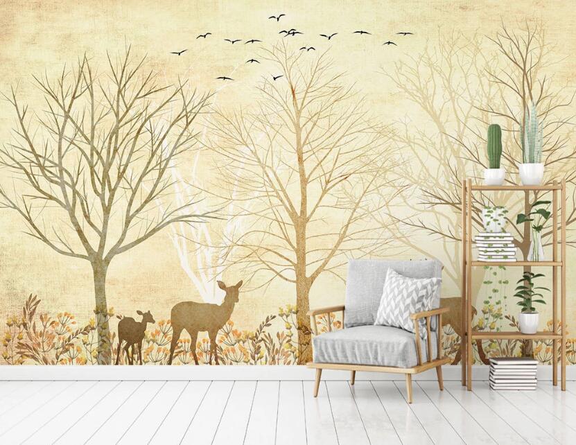 3D Yellow Shadow Forest 2083 Wall Murals