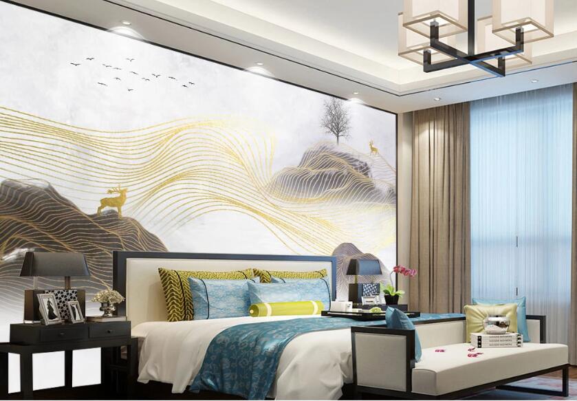 3D Golden Delicate Lines 2082 Wall Murals