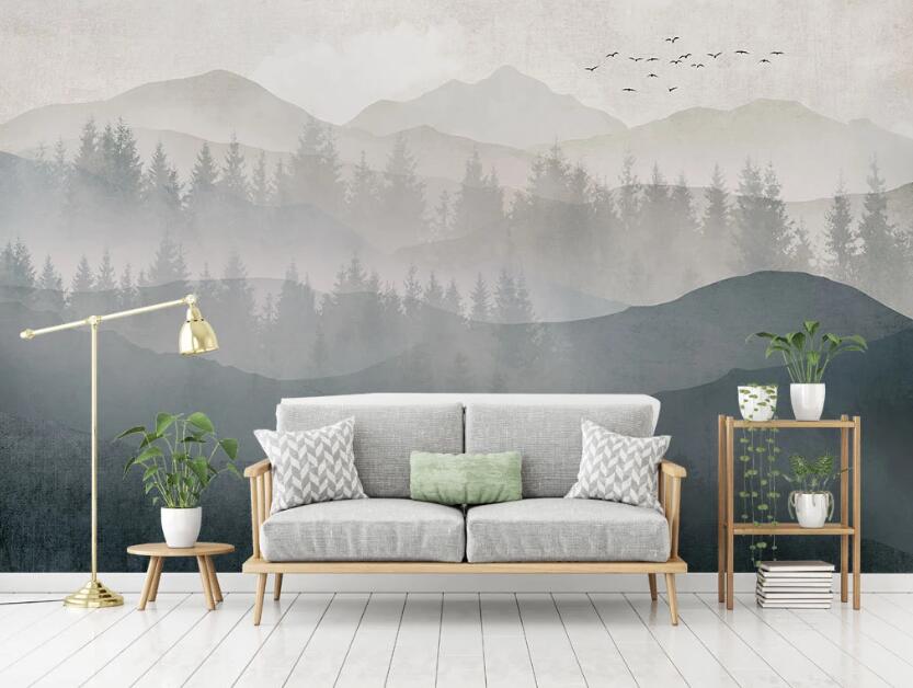 3D Hazy Faded Mountains 2075 Wall Murals