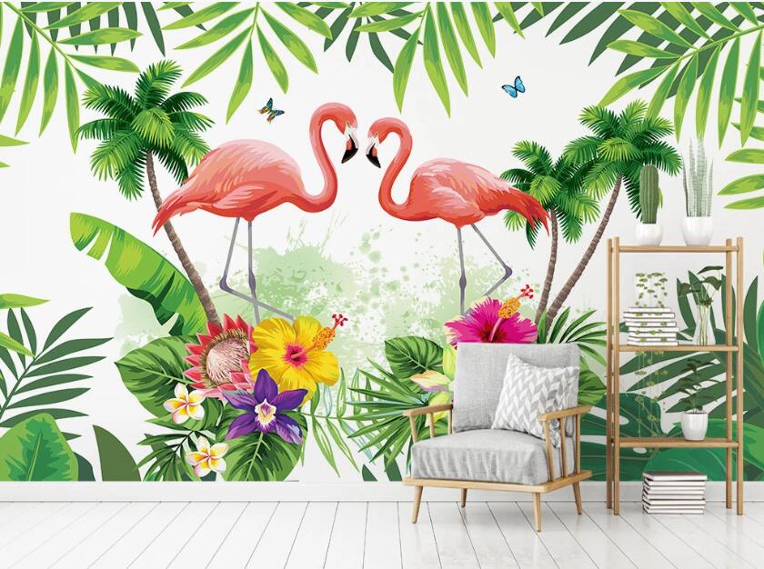 3D Two Cute Flamingos 2074 Wall Murals