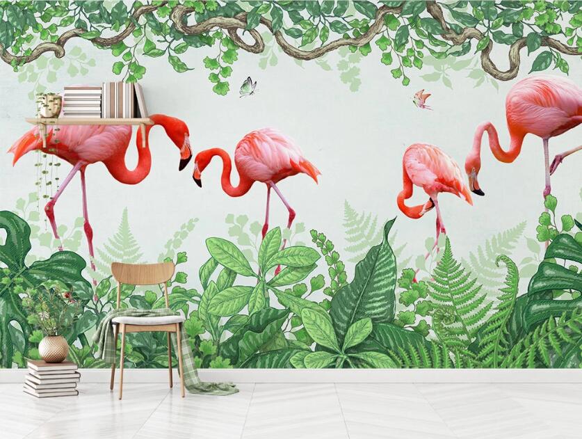 3D Four Pink Romantic Flamingos 2072 Wall Murals