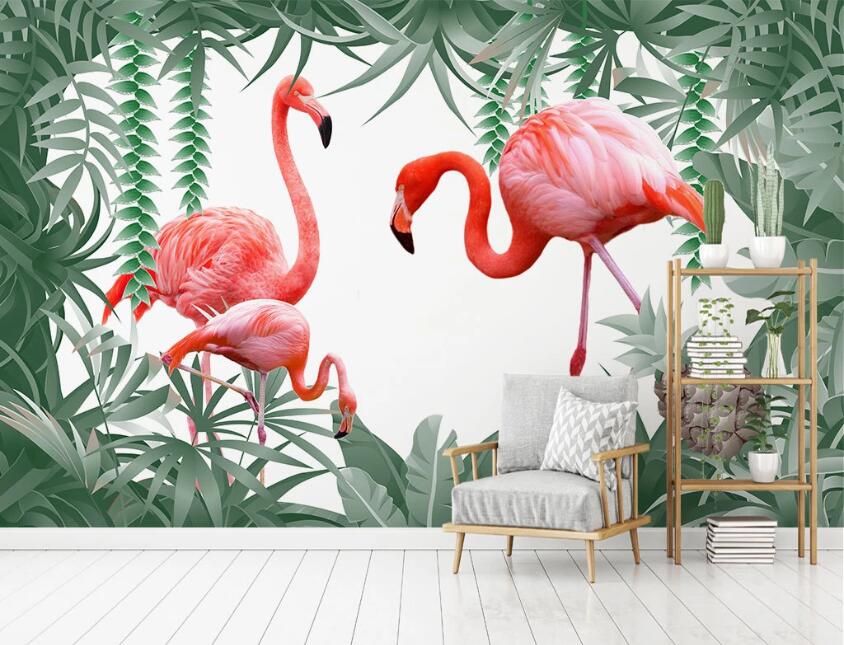 3D Three Pink Romantic Flamingos 2071 Wall Murals