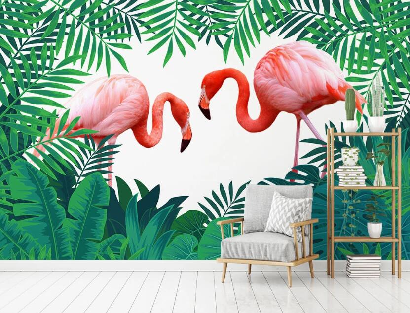 3D Two Pink Romantic Flamingos 2070 Wall Murals
