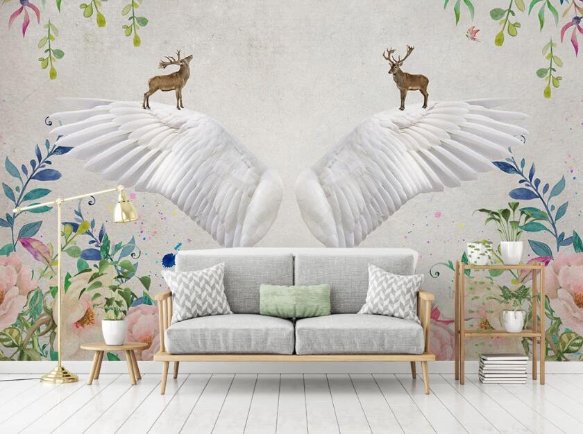 3D Deer On White Wings 2009 Wall Murals