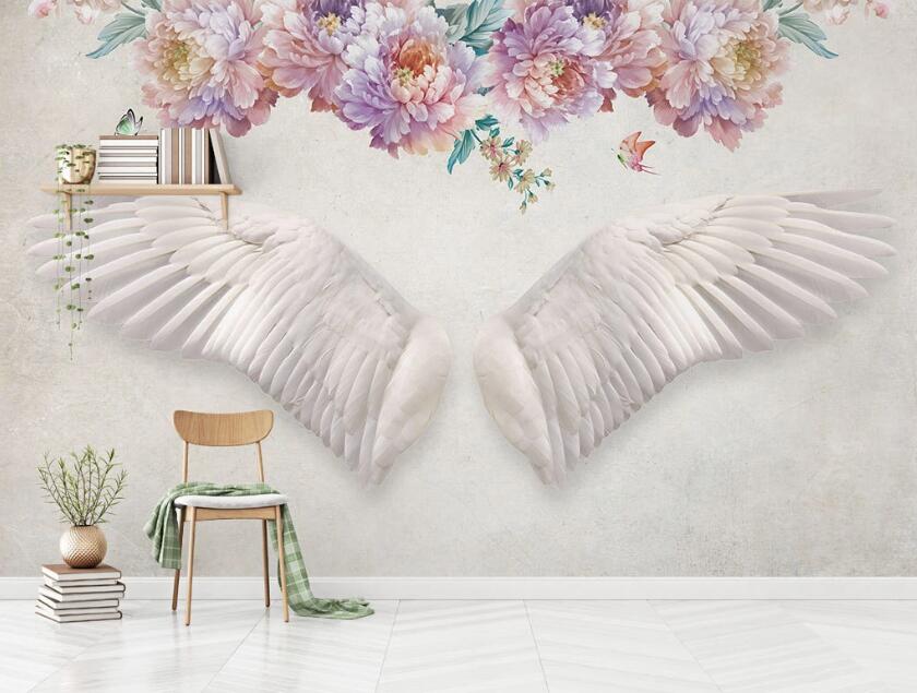 3D Flowers And White Wings 2008 Wall Murals