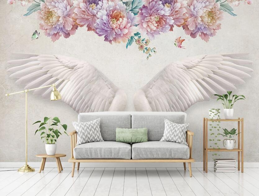 3D Flowers And White Wings 2008 Wall Murals