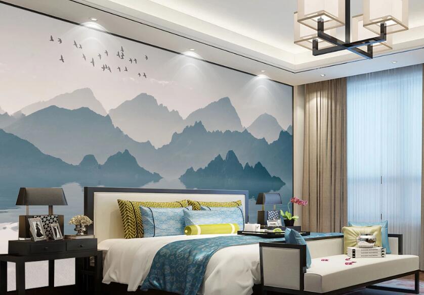 3D Far Mountain Lake Reflection 2057 Wall Murals