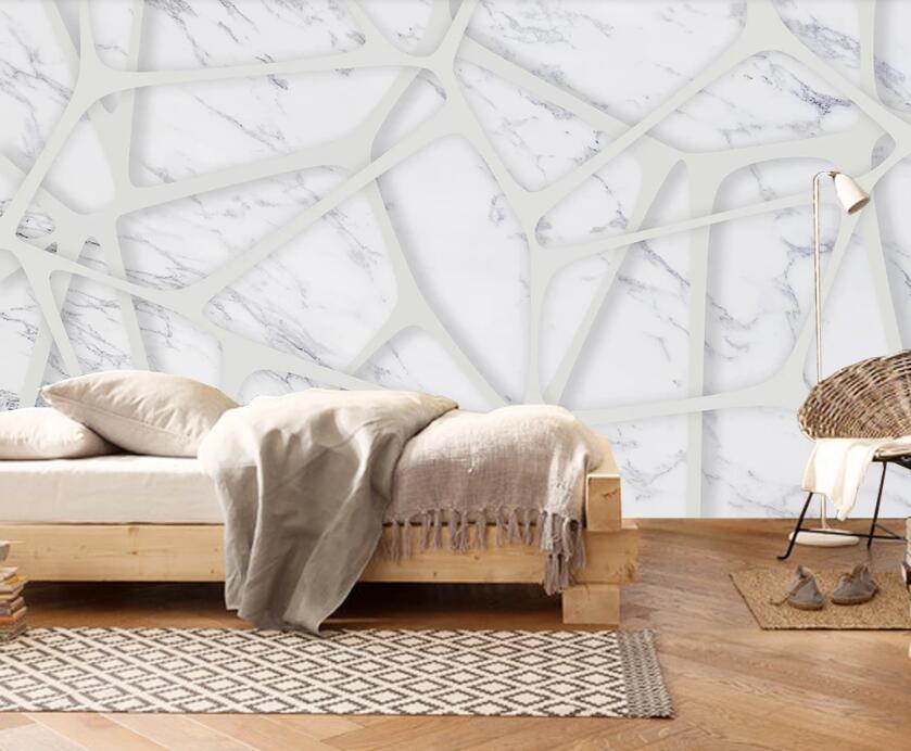 3D White Lines Staggered 2054 Wall Murals