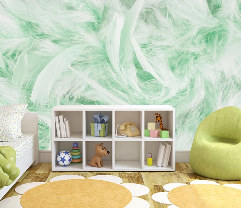 3D Pale Green Feathers Entwined 2053 Wall Murals