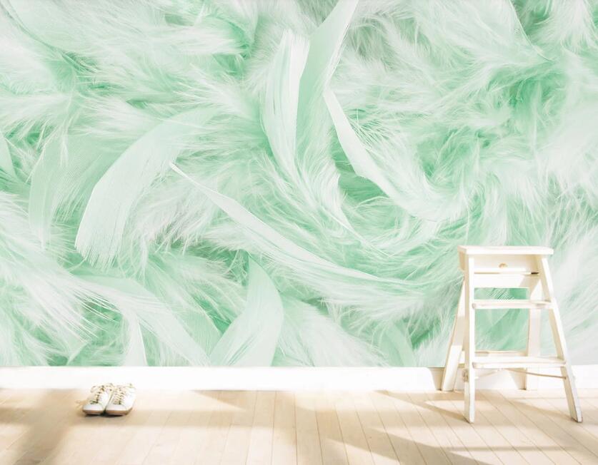 3D Pale Green Feathers Entwined 2053 Wall Murals