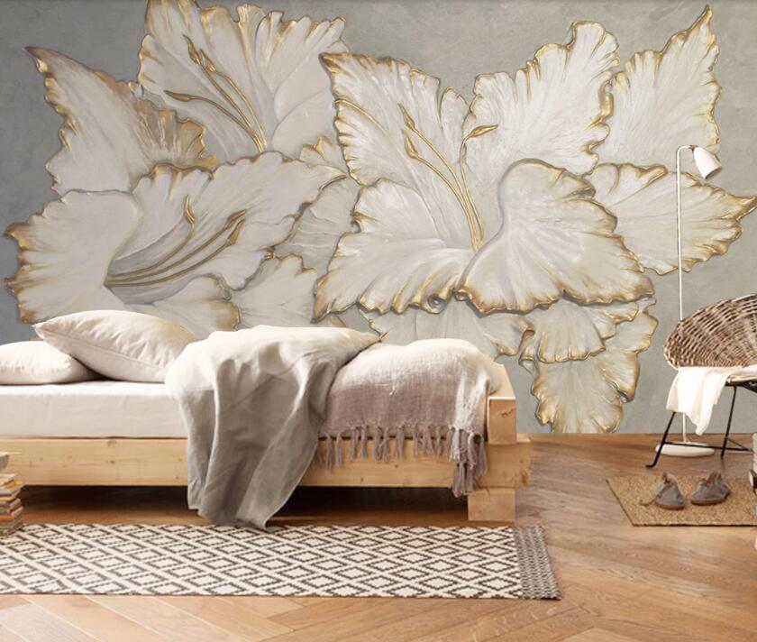 3D White Phnom Penh Flowers 2052 Wall Murals