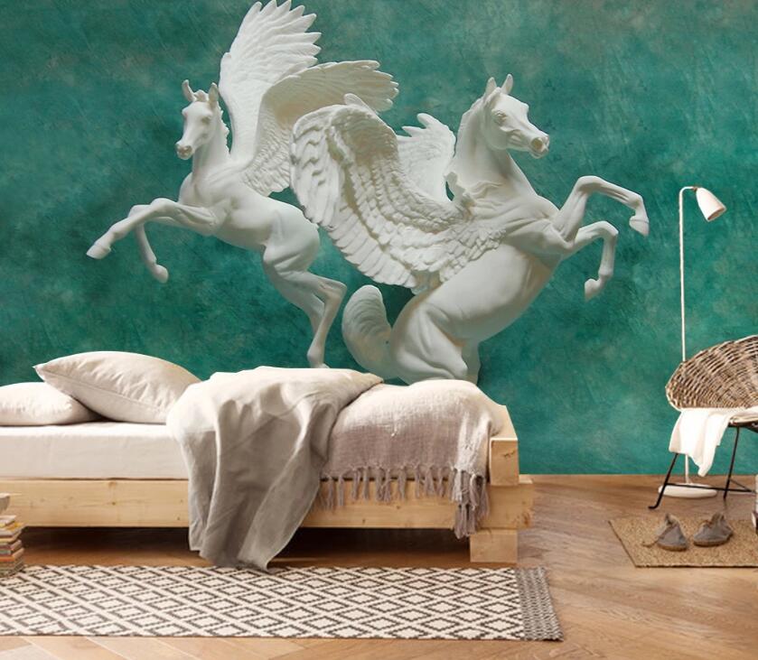 3D White Horse Statue 2046 Wall Murals