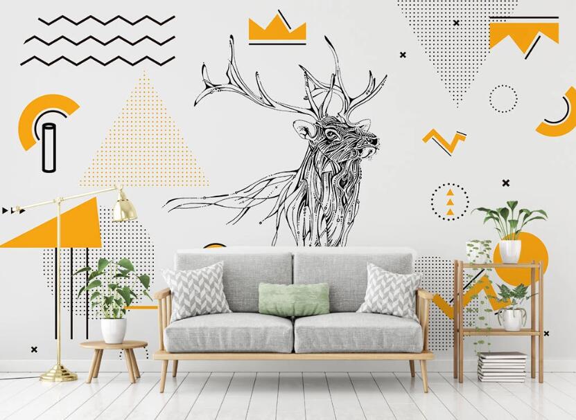 3D Deer Outlined By Black Lines 2036 Wall Murals