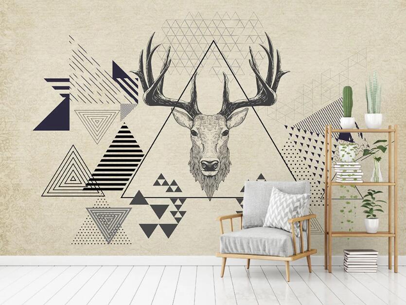 3D Triangle And Deer Head 2028 Wall Murals