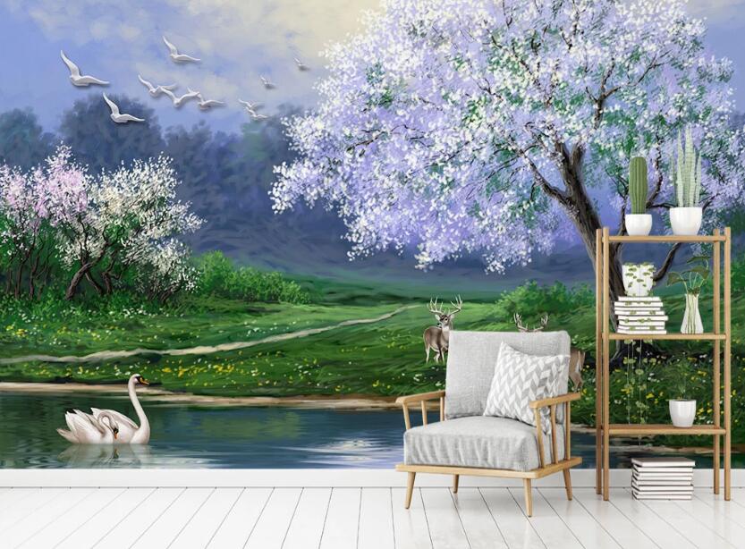 3D Purple Fairy Tree 2024 Wall Murals