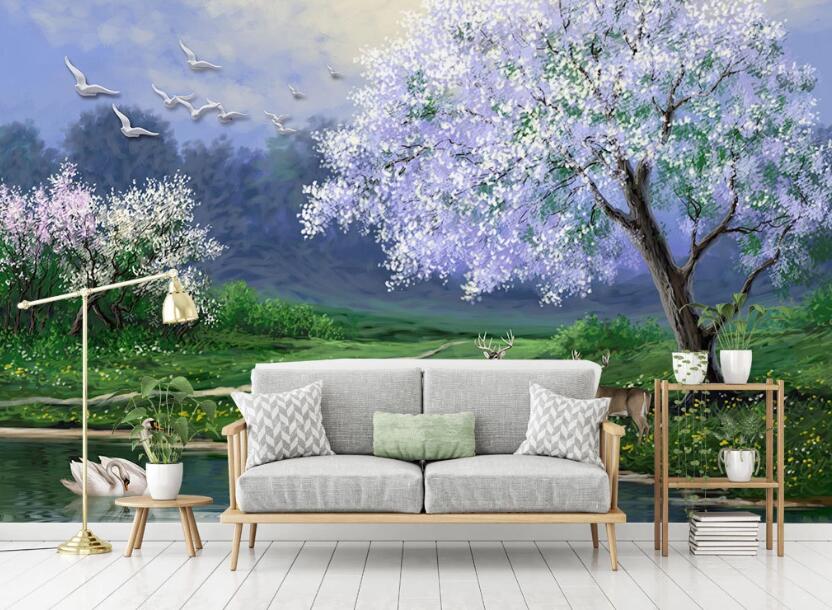 3D Purple Fairy Tree 2024 Wall Murals