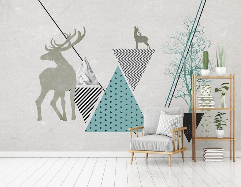 3D Triangle And Deer 2023 Wall Murals